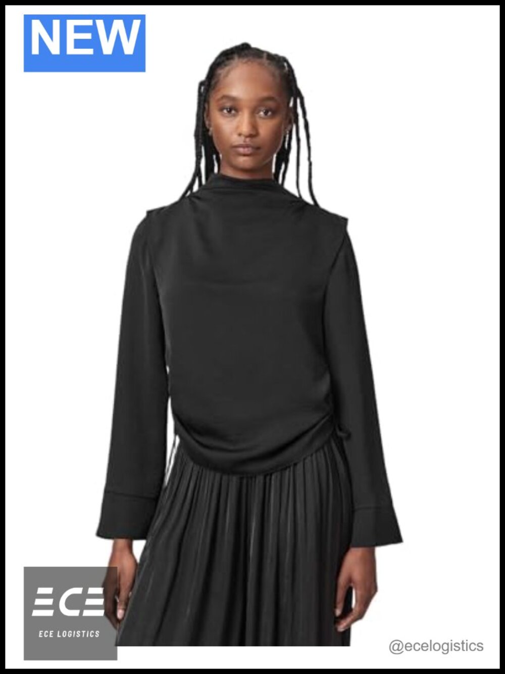 AllSaints Long Sleeve Cowl Neck Top Polyester Fall Office Casual